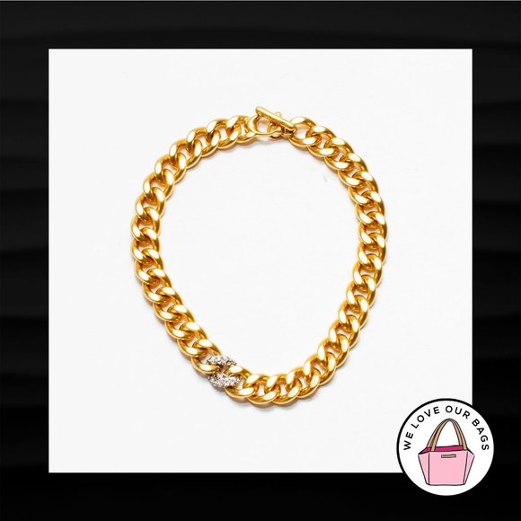 NEW RARE COACH EMBOSSED GOLD BRASS PAVE CRYSTAL LINK THICK CHAIN BRACELET